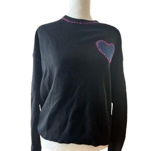 Charlie B Black Sweater Embroidered Heart Size Small NWT